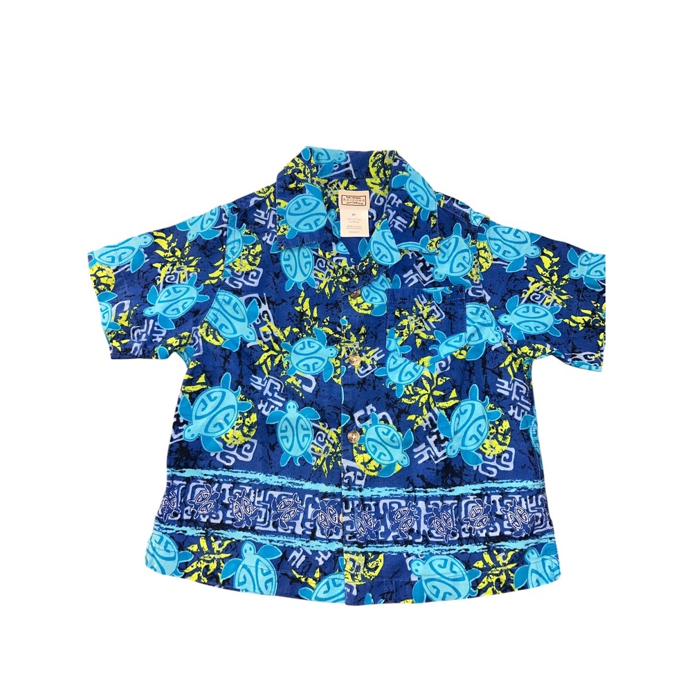 3T blue Arizona turtle print button-down shirt